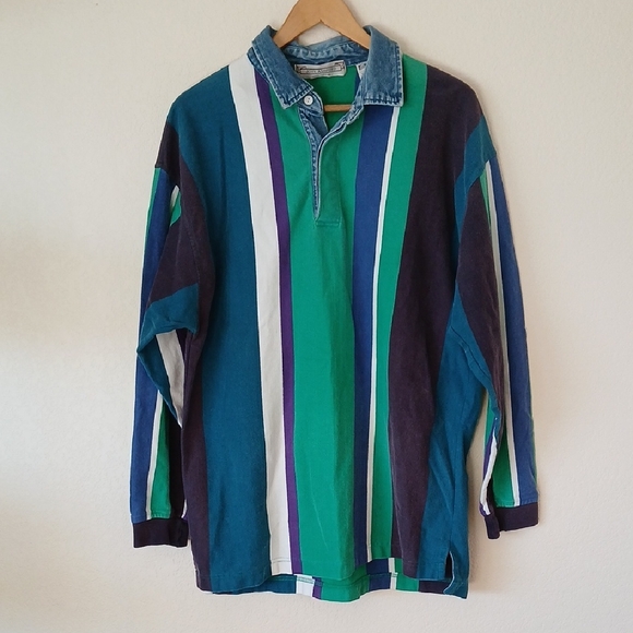 John Ashford Other - Vintage John Ashford Striped Rugby Long Sleeve Polo Multicolor Shirt